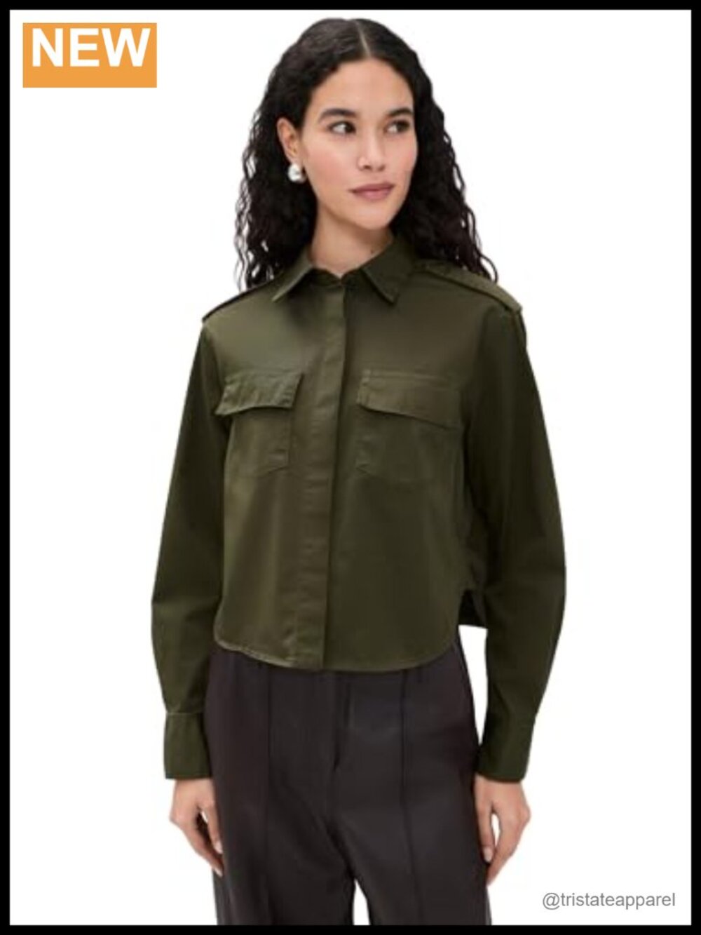 ALC Boxy Cotton Blend Long Sleeve Collared Top
